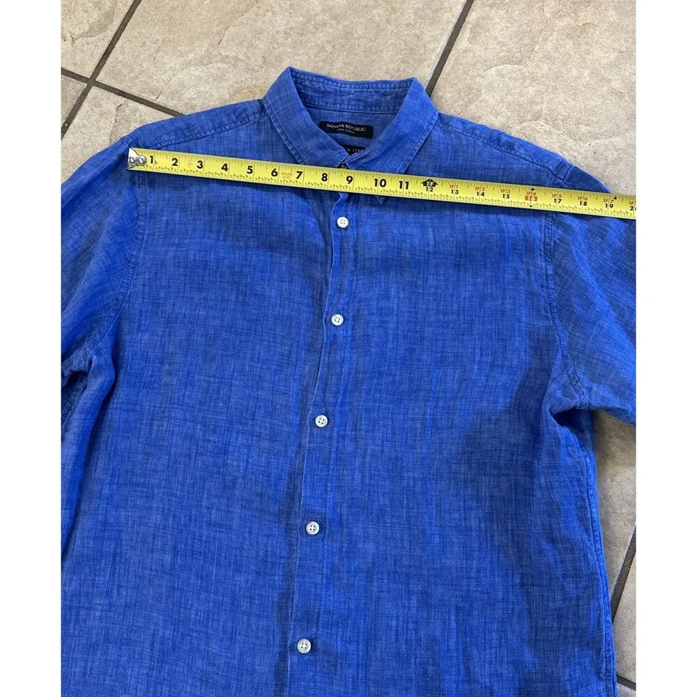 Banana Republic Short Sleeve Button-Down Size M Blue  100% Linen Preppy Camden